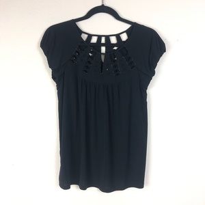 BCBGMAXAZRIA WOMEN’S BLACK TOP W/BLACK SEQUENCING